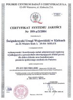 Świętokrzyski Urząd Wojewódzki jest pierwszym w kraju urzędem administracji rządowej, który otrzymał certyfikat systemu jakości zgodny z normą PN-EN ISO 90012001